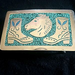 Vintage Turquoise and Silver Belt Buckle